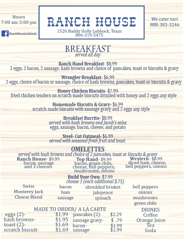 Ranch House Breakfast Menu